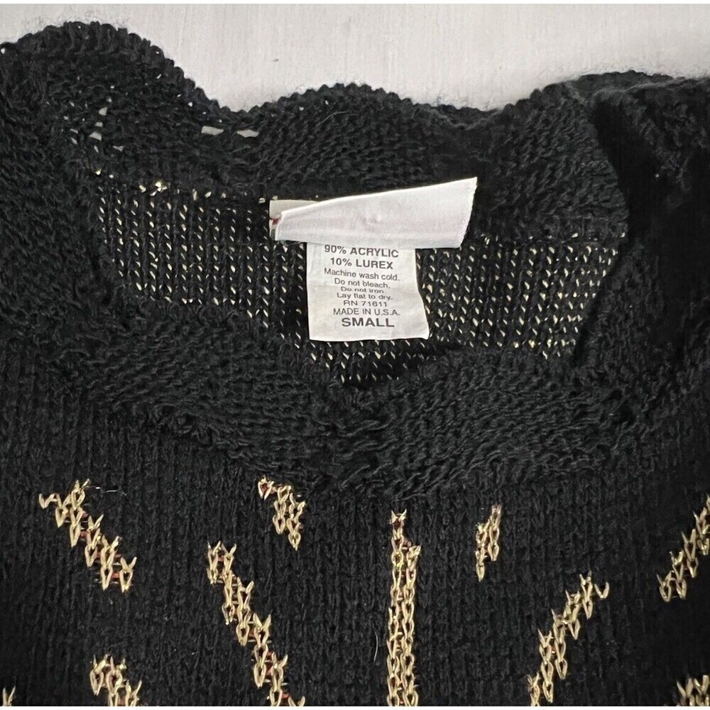 Christmas Knitted Sweater Black Candles Metallic Thread SZ Small Ugly Sweater - Picture 6 of 6